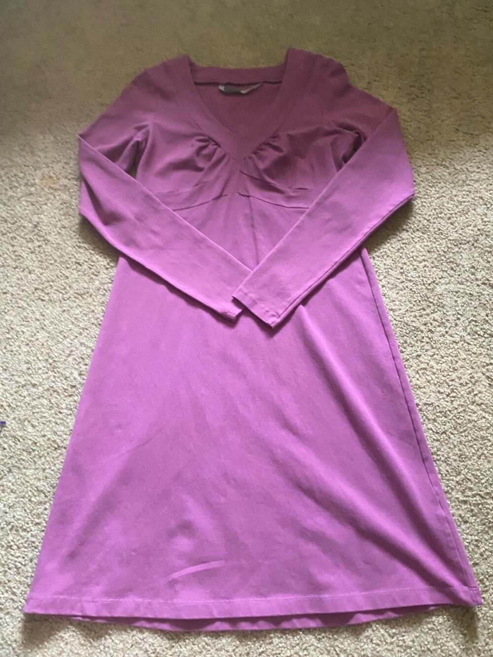 Athleta Dress Size S Purple Long Sleeve Organic Cotton Empire Waist